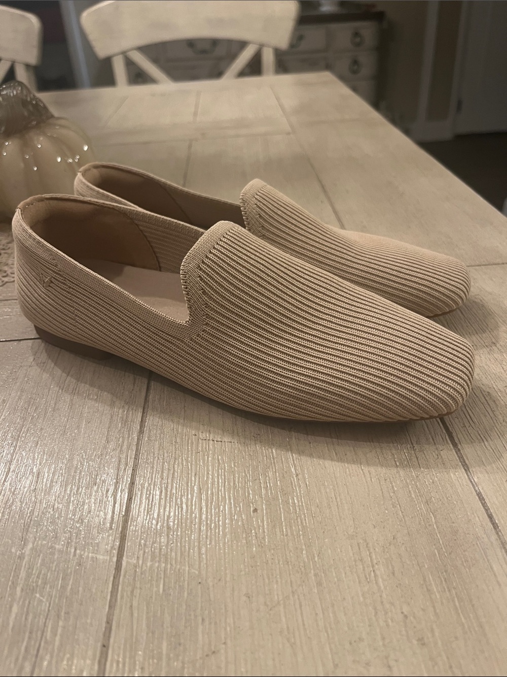 Vivaia Women’s Knit Slip-On Loafers in Light Beige